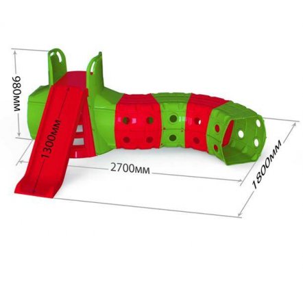 Горка с тоннелем для детей для дома красно-зелёная 01470/3 Долони