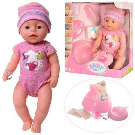   Пупс Baby Born интерактивная в розовом бодике и шапочке BL023L-S аналог
