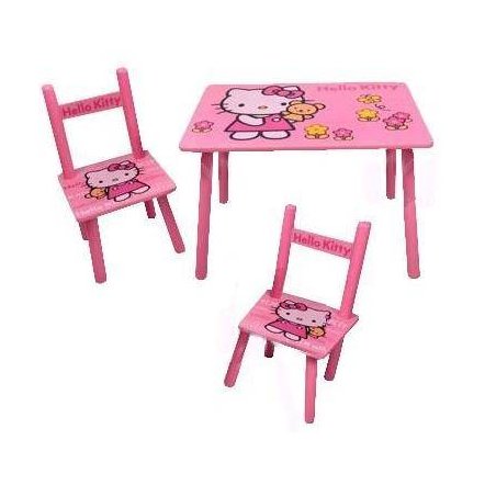 Детский розовый столик и два стульчика «Hello Kitty» деревянный 0293