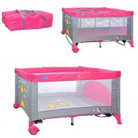 Манеж-кровать качалка M 0525 детский розовый двухуровневый на змейке &quot;Bambi&quot;