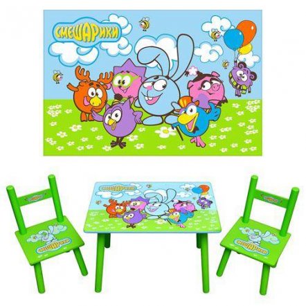 Детский стол и два стульчика зеленые &quot;Смешарики&quot; 0710