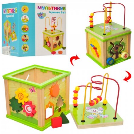 Лабиринт деревянный игрушка на проволоке и сортер Мультикуб MD 0995 