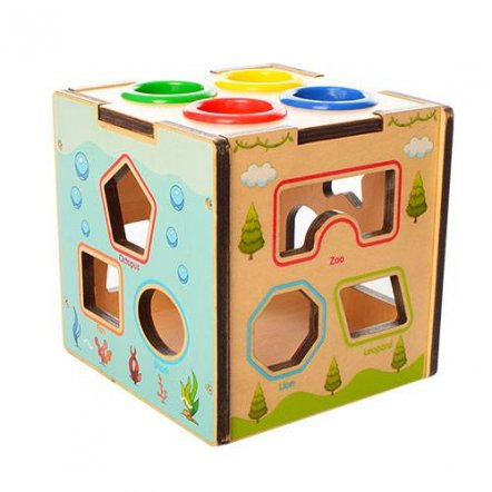 Игрушка из дерева Развивающий центр сортер + стучалка Куб 1082