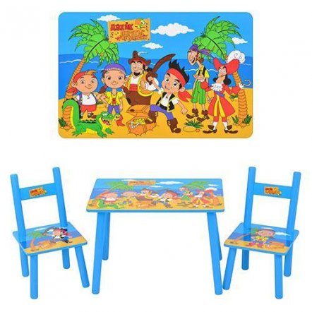 Детский стол и стульчики деревянные голубые &quot;Джейк и Пираты&quot; 1700