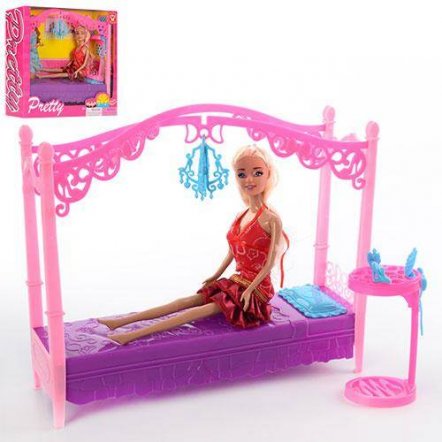 Мебель для кукол Стильная спальная. Кровать с куклой SY-2027-2 