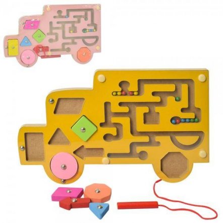 Деревянная игрушка  машинка лабиринт с металлическими шариками и магнитной палочкой MD 2058