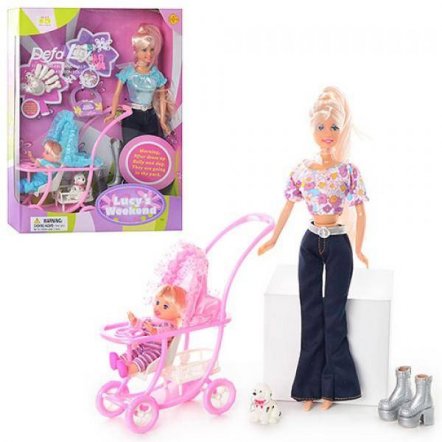 Кукла с дочкой и коляской + собачка 20958 DEFA