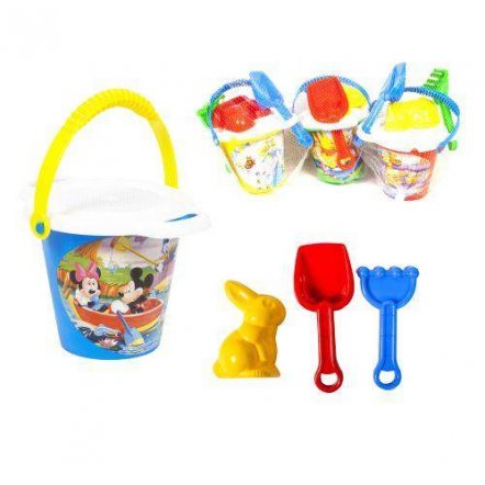  Песочный набор маленький Мультфильм ведро+1 пасочка, грабли, совок Toys Plast