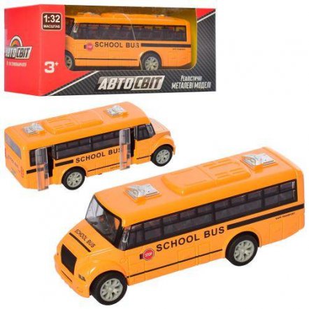 Автобус металлический инерционный школьный  резиновые колеса AS-2198 АвтоМир