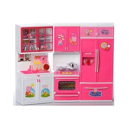 Мебель для куклы Кухня розовая 3 секции  QF 26210PW
