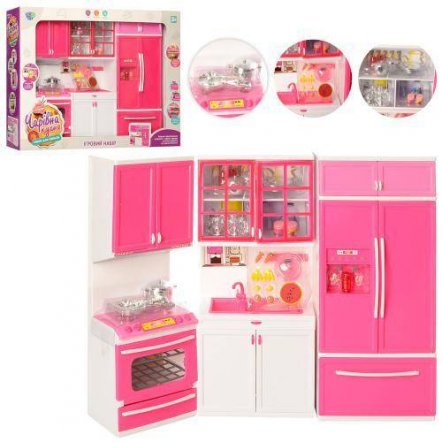 Мебель для куклы Кухня розовая 3 секции  QF 26210PW