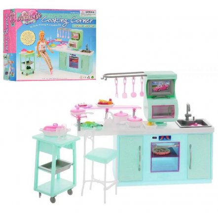 Мебель для кукол коллекционная Кухня с этажеркой и стулом 2816