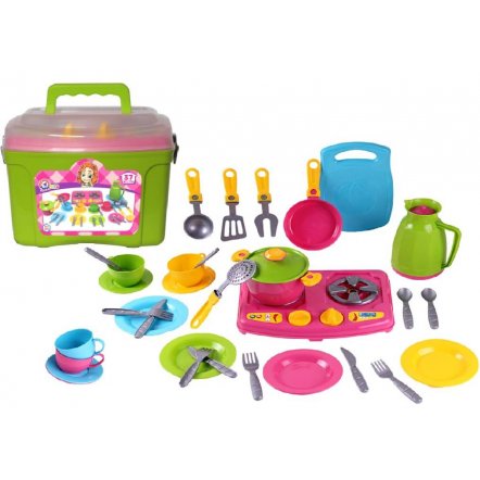 Кухня детская с посудкой в чемоданчике набор 9 предметов 3596
