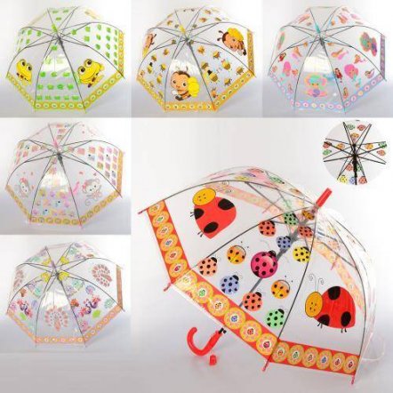 Зонт прозрачный детский со свистком животные и насекомые MK 3619-1