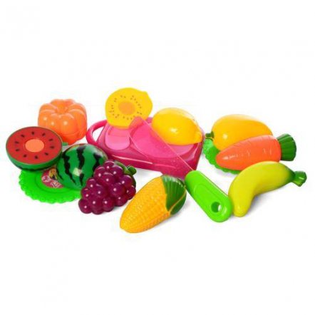Продукты Овощи и фрукты на липучках со светящимся ножом в корзинке 3719FG