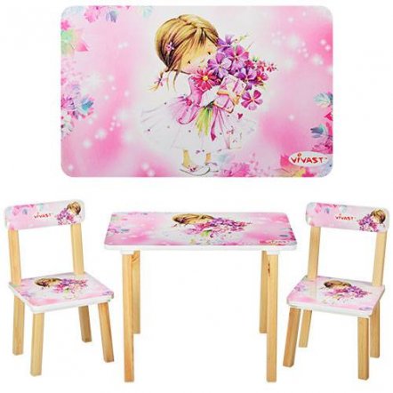Детский стол и 2 стула для девочки розовые 501-2-23 Vivast, Украина 