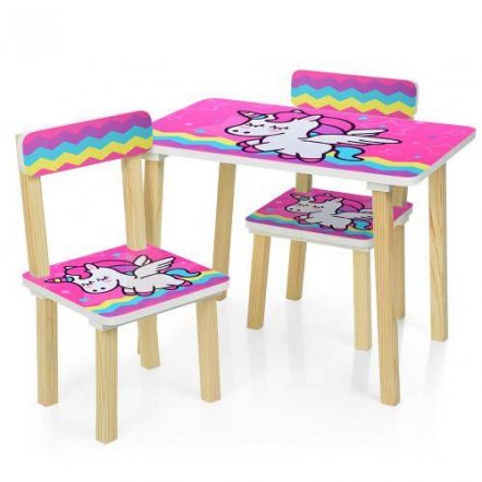 Детский стол и 2 стула   Единорог розовый фон 501-64/65