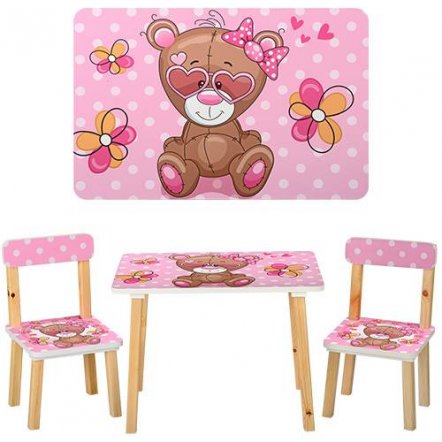 Детский стол и 2 стула Модный мишка 501-9 розовый