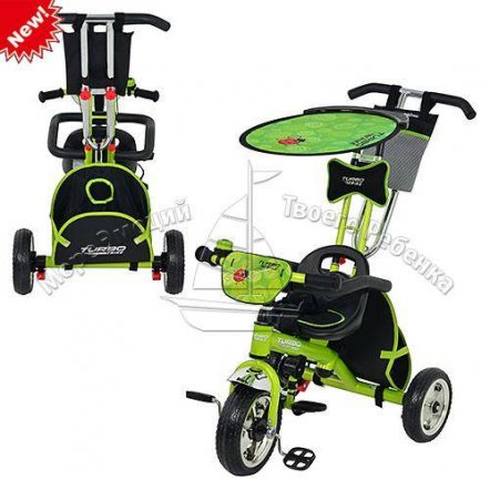 Велосипед детский  с родительской ручкой Profi Trike 5359 зеленый Божья коровка