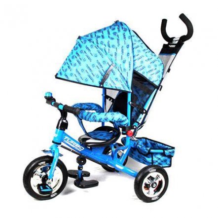 Велосипед  детский надувные колеса резиновые с ручкой М 5361-6 Turbo голубой или синий