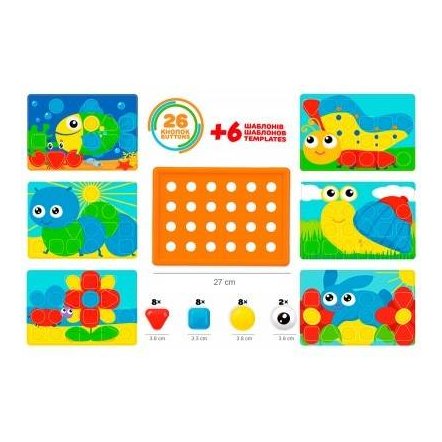Мозаика для детей 26 фишек-кнопок + 6 специальных трафаретов 6047