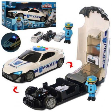 Машина-гараж Полиция белая со звуком и светом+ 3 машинки 660-A206