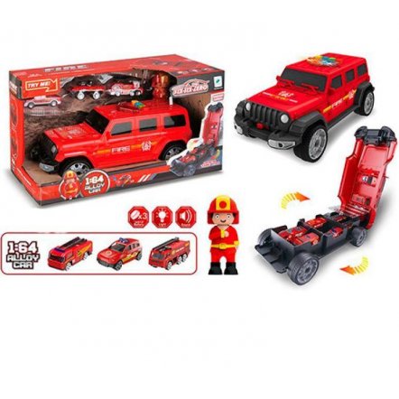 Машина-гараж Пожарная со звуком и светом+ 3 машинки 660-A256