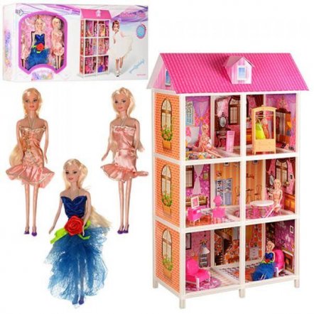 Домик для Барби 3 этажа с куклами и мебелью 66886