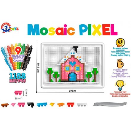 Мозаика пластиковая Pixel 1188 элементов девяти цветов 7020 ТехноК