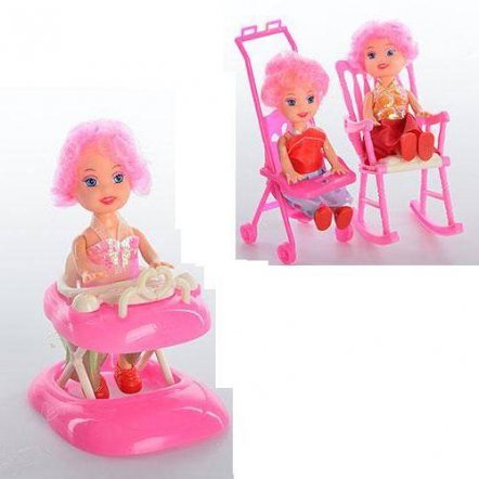 Мини кукла с ходунками, креслом-качалкой или коляской 808 ABC