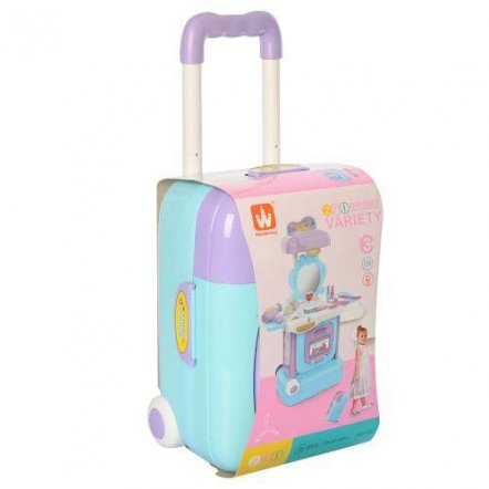 Трюмо детское мобильное в чемодане на колесах с музыкой и светом W811A голубое