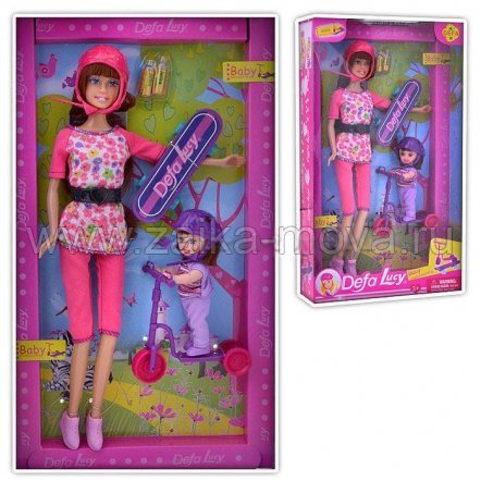 Кукла Барби с дочкой на самокате и скейте 8191