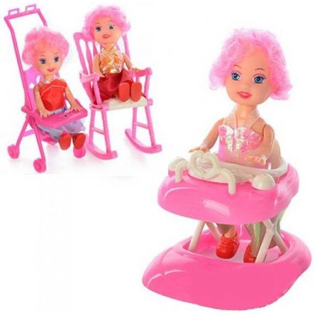 Мини кукла с ходунками, креслом-качалкой или коляской 808 ABC