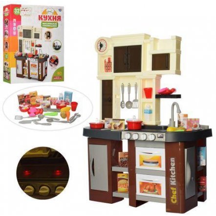  Кухня детская игровая  плита со звуком и светом 32 предмета 922-102 коричневая 