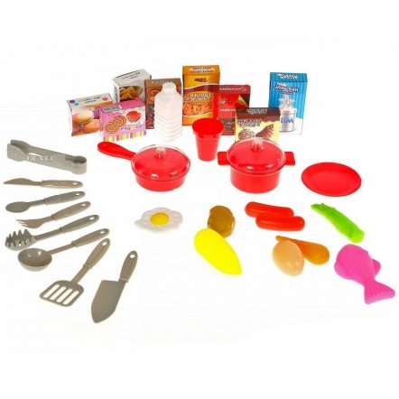  Кухня детская игровая  плита со звуком и светом, льется вода 58 предметов 922-103 красная