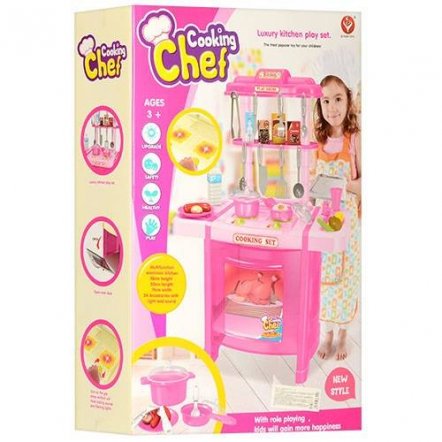  Кухня детская игровая  &quot;Стильная хозяюшка&quot; красная или розовая со звуковыми и световыми эффектами 922-14-15