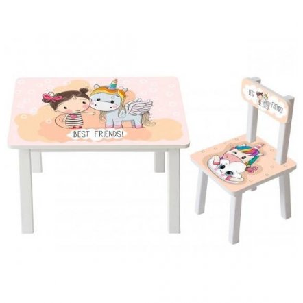 Детский стол и стул для творчества  Девочка и единорог BSM2K-18 Girl and unicorn