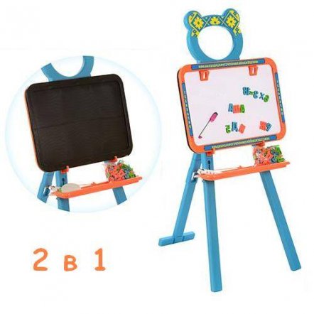  Мольберт детский пластмассовый Доска знаний 2 в 1 с магнитами Joy Toy 0703