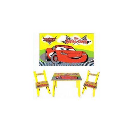 Детский столик и два стульчика «Тачки» с Маквином с желтыми ножками и удобным НАКЛОНОМ спинки  УЦЕНКА
