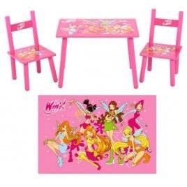 Детский стол и стулья деревянные розовые Winx M 1508