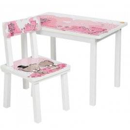 Детский стол и стул для творчества розовый медвежонок Тедди BSMK2-08
