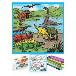 Акваковрик для рисования водой Динозавры+фломастеры RE333-150