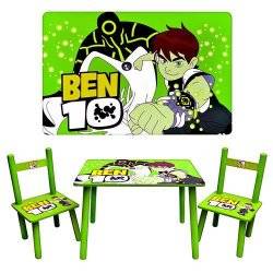 Детский стол и стульчики зеленые деревянные Ben 10 0489