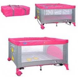 Манеж-кровать качалка M 0525 детский розовый двухуровневый на змейке "Bambi"