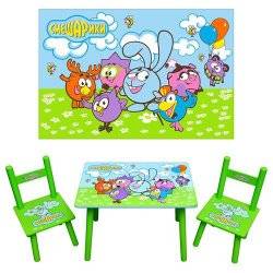 Детский стол и два стульчика зеленые "Смешарики" 0710