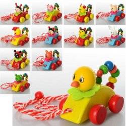 Каталка деревянная на веревочке Животные Птицы Насекомые 0722