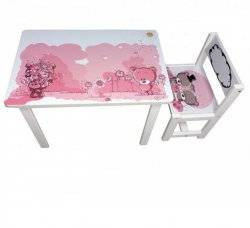 Детский стол и стул для творчества розовый медвежонок Тедди BSM1-08