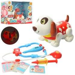 Собака c набором доктора музыкальными и световыми эффектами ходит реагирует на аксессуары 11033