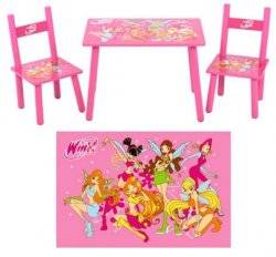 Детский стол и стулья деревянные розовые Winx M 1508