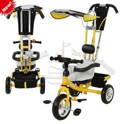 Велосипед трехколесный с усиленной родительской ручкой Turbo 1648 розовый, голубой и желтый